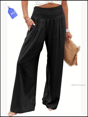 Linen Palazzo Pants High Waist Wide Leg Lounge Casual Summer Boho